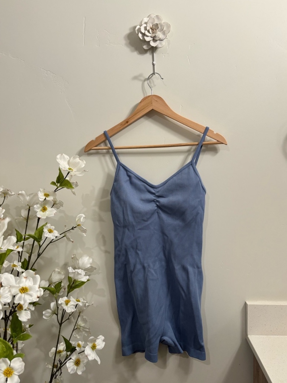American Eagle Ribbed Cami Romper in Light Blue